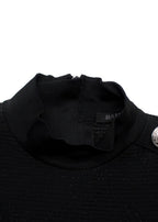 Balmain Black Metallic Ribbed Midi Dress with Silver Button Detail