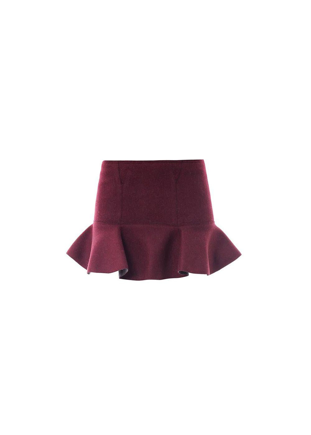 Burgundy Flared Wool Mini Skirt