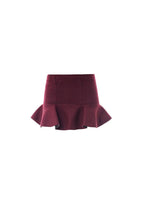 Burgundy Flared Wool Mini Skirt