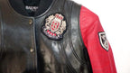 Balmain Black & Red Patch Applique Leather Jacket