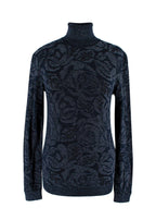Chloe Navy Metallic Jacquard Knit Turtleneck Sweater