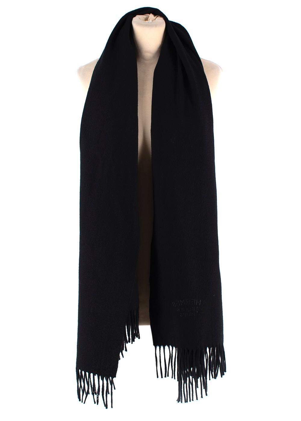 Hermes Black Cashmere Tassel Scarf