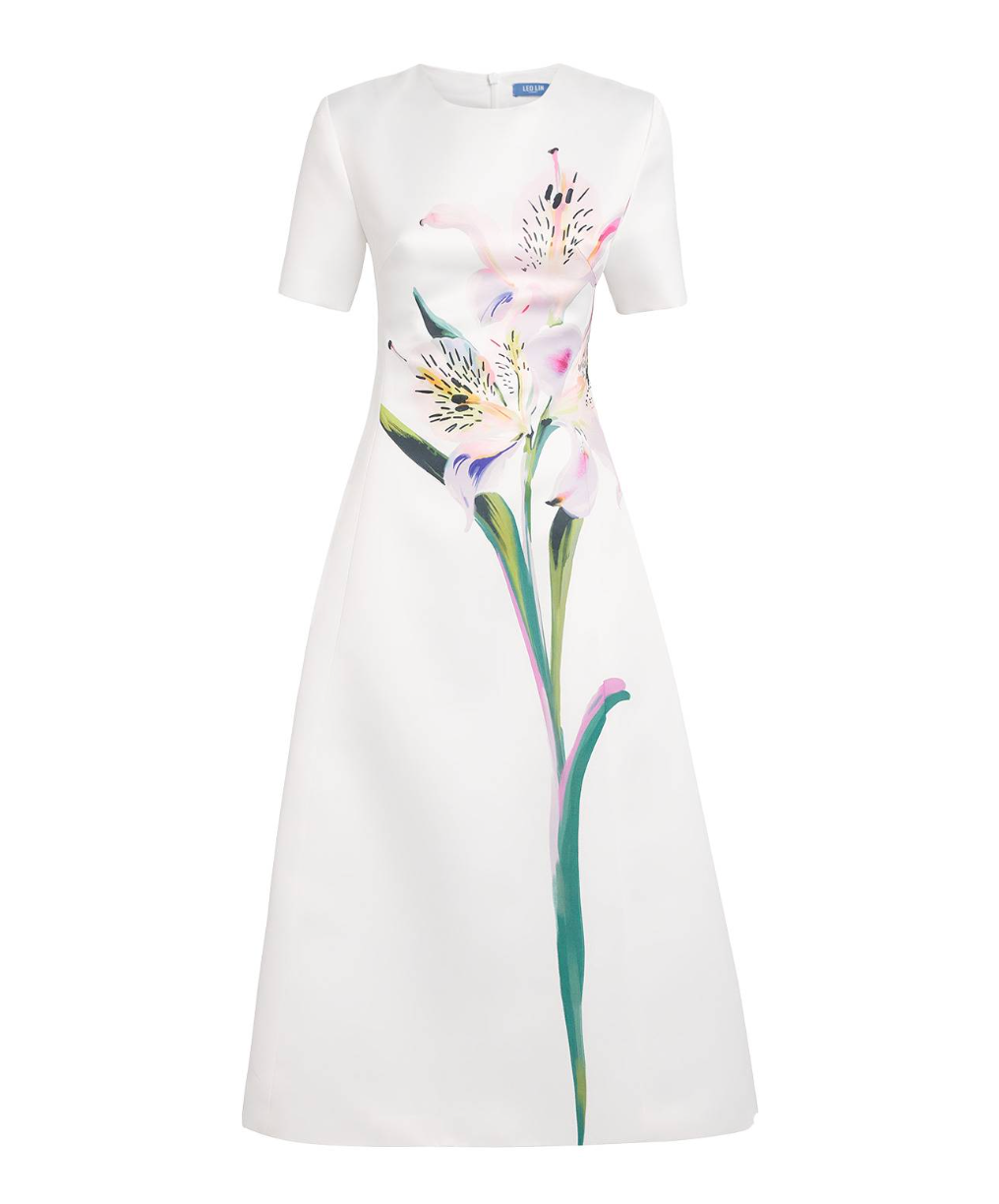 LEO LIN Satin Floral Caroline Midi Dress