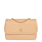 Beige Vintage Quilted Leather Flap Bag & Waller