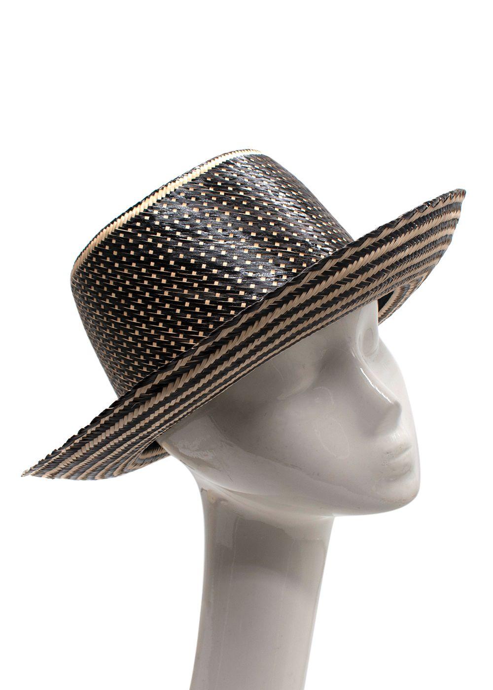 Yosuzi Striped Pom Pom Straw Fedora Hat