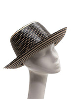 Yosuzi Striped Pom Pom Straw Fedora Hat