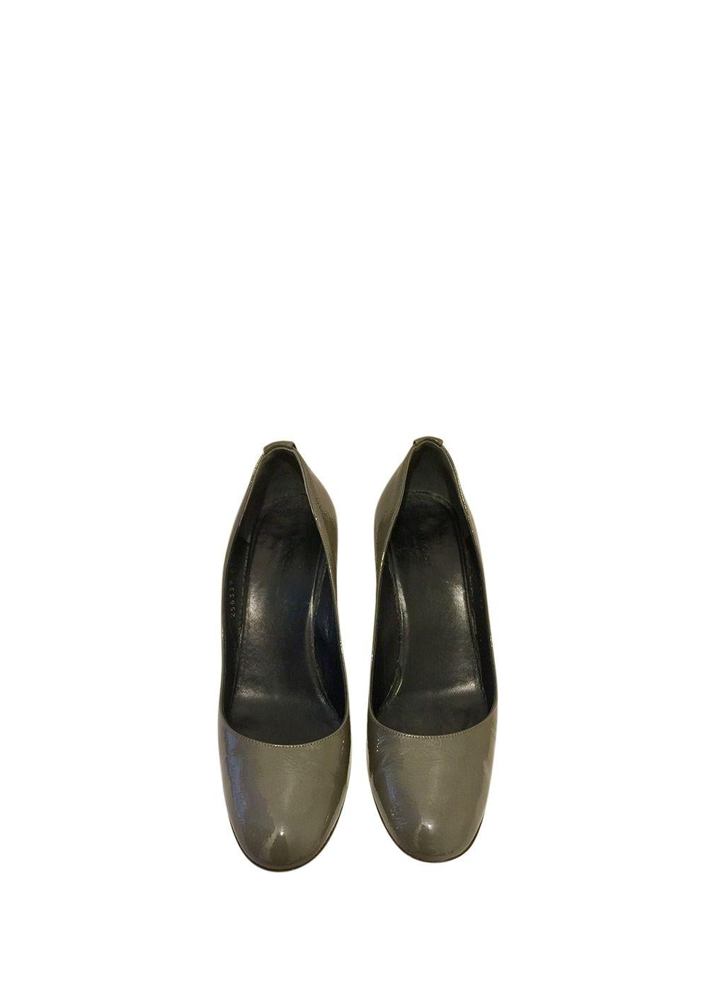 Vintage Grey Patent Wedge Heeled Pumps