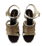 Chanel Tweed Chain Embellished Heeled Sandals