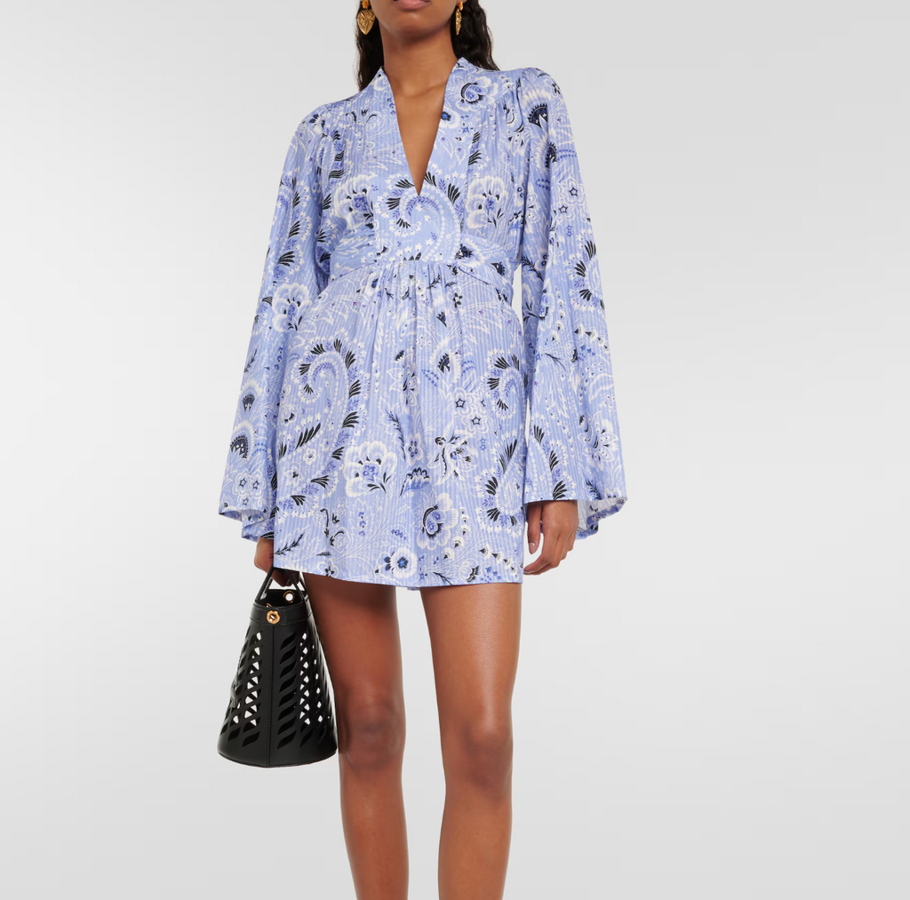 Etro V-Neck Printed Cotton-Blend Minidress