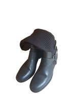 Grey Leather & Knit Boots