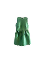 Green satin scallop hem dress