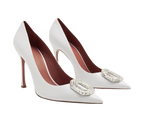 Amina Muaddi White Leather Camelia Pumps