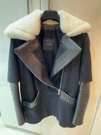 Nour Hammour Black Leather and Wool Biker Jacket