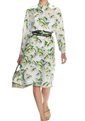 Long Sleeved Belted bird Print Dress