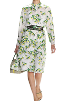 Long Sleeved Belted bird Print Dress