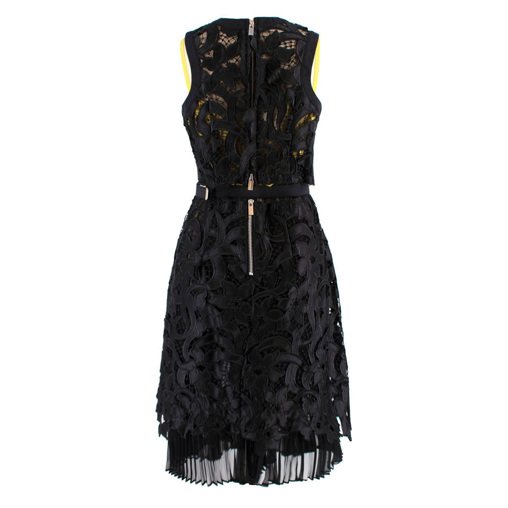 Sacai Black & Yellow Belted Floral Lace Dress