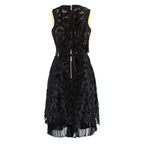 Sacai Black & Yellow Belted Floral Lace Dress