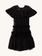 ANAIS JOURDEN black sheer shimmery ruffle tulle DRESS