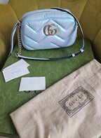 Opalescent Blue Nappa Chvron Matelasse Bag