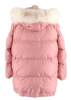 Yves Salomon Army Pink Puffer Jacket with White Fur Trim