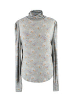 Love Shack Fancy Blue Floral Vienna Roll Neck Top
