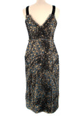 Erdem Teal and Gold Star Patterned Jacquard Dress