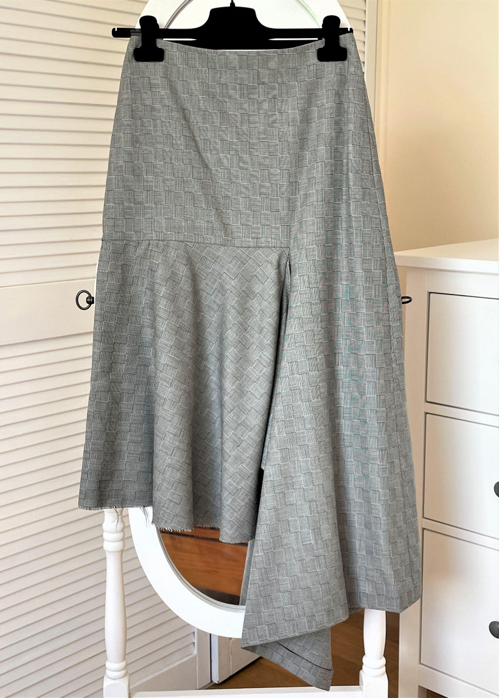 Black & White Wool Godet Midi Skirt