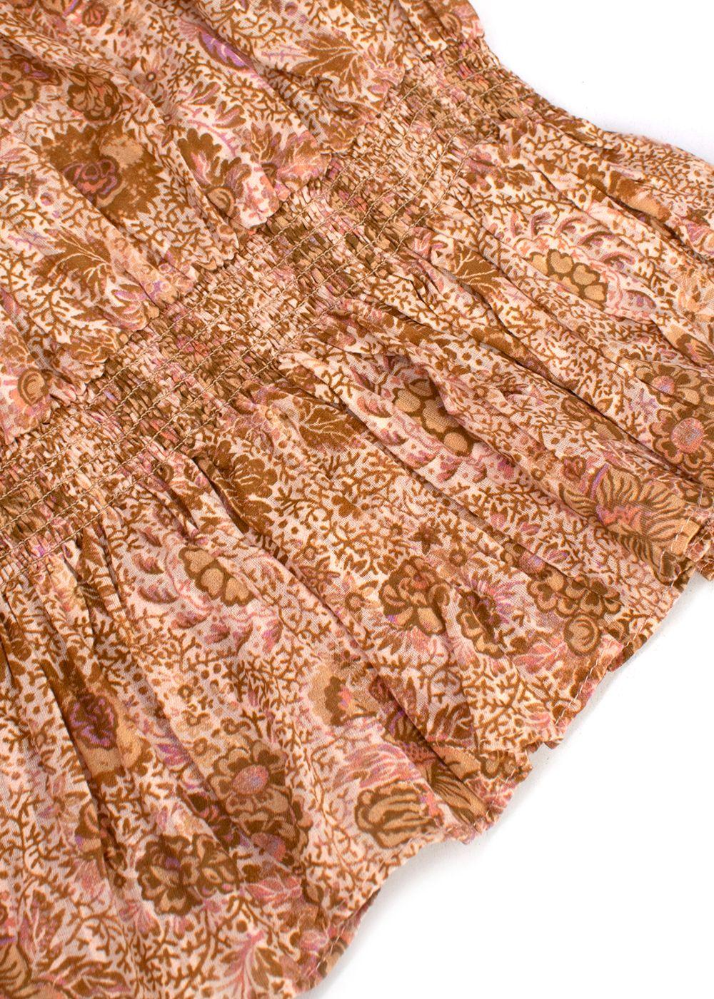 Ulla Johnson Tan Floral Ruffled Top