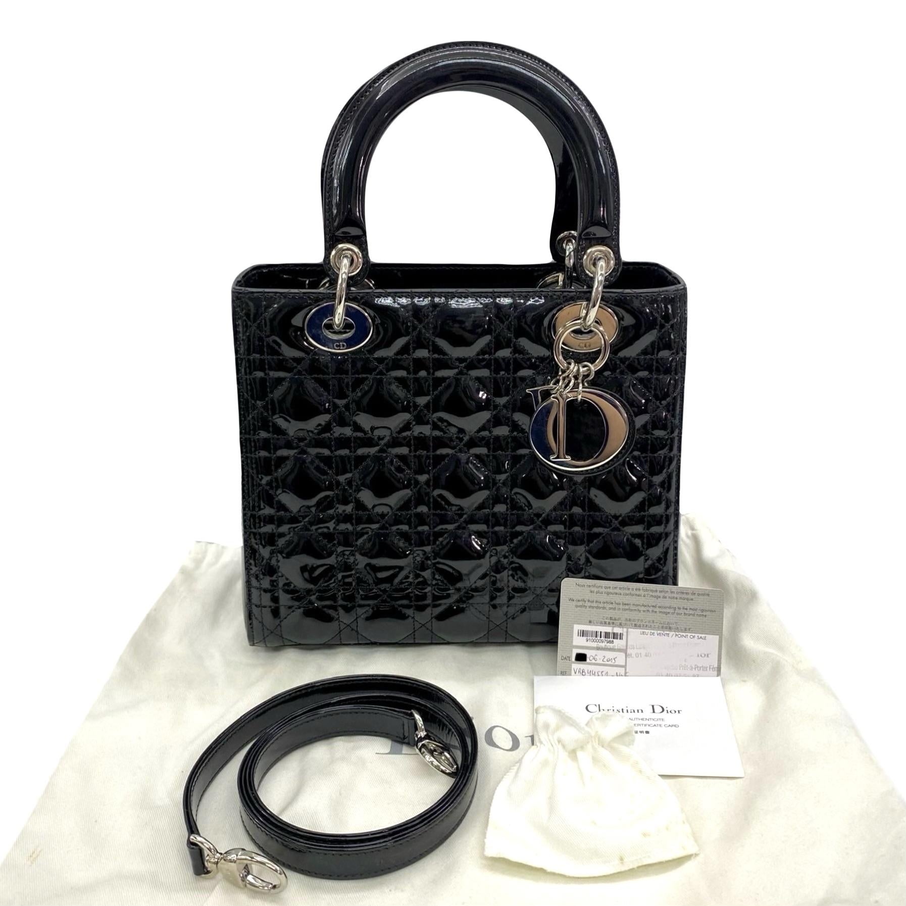 Dior Black Patent Leather Medium Lady Dior