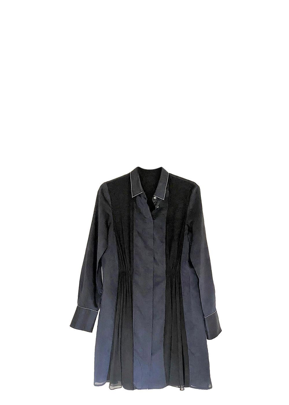 Black & Navy Cotton & Silk Shirt Dress