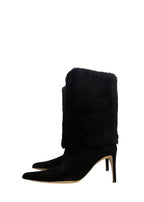 Black Shearling Cuff Heeled Long Boots