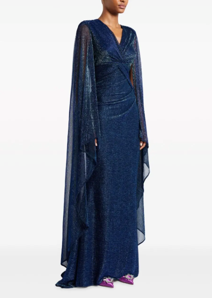 Talbot Runhof Knot-Detail Cape Maxi Dress