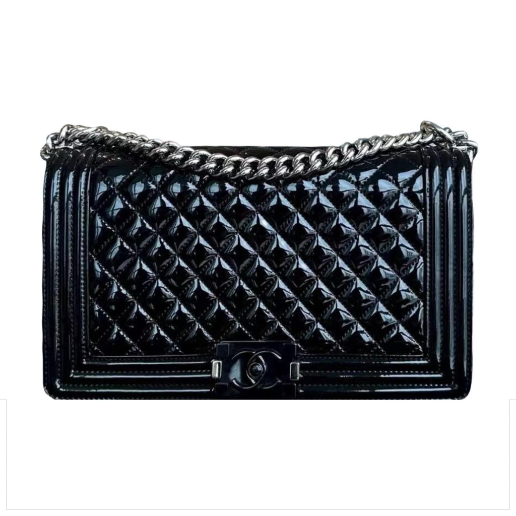Black Patent Medium Boy Bag