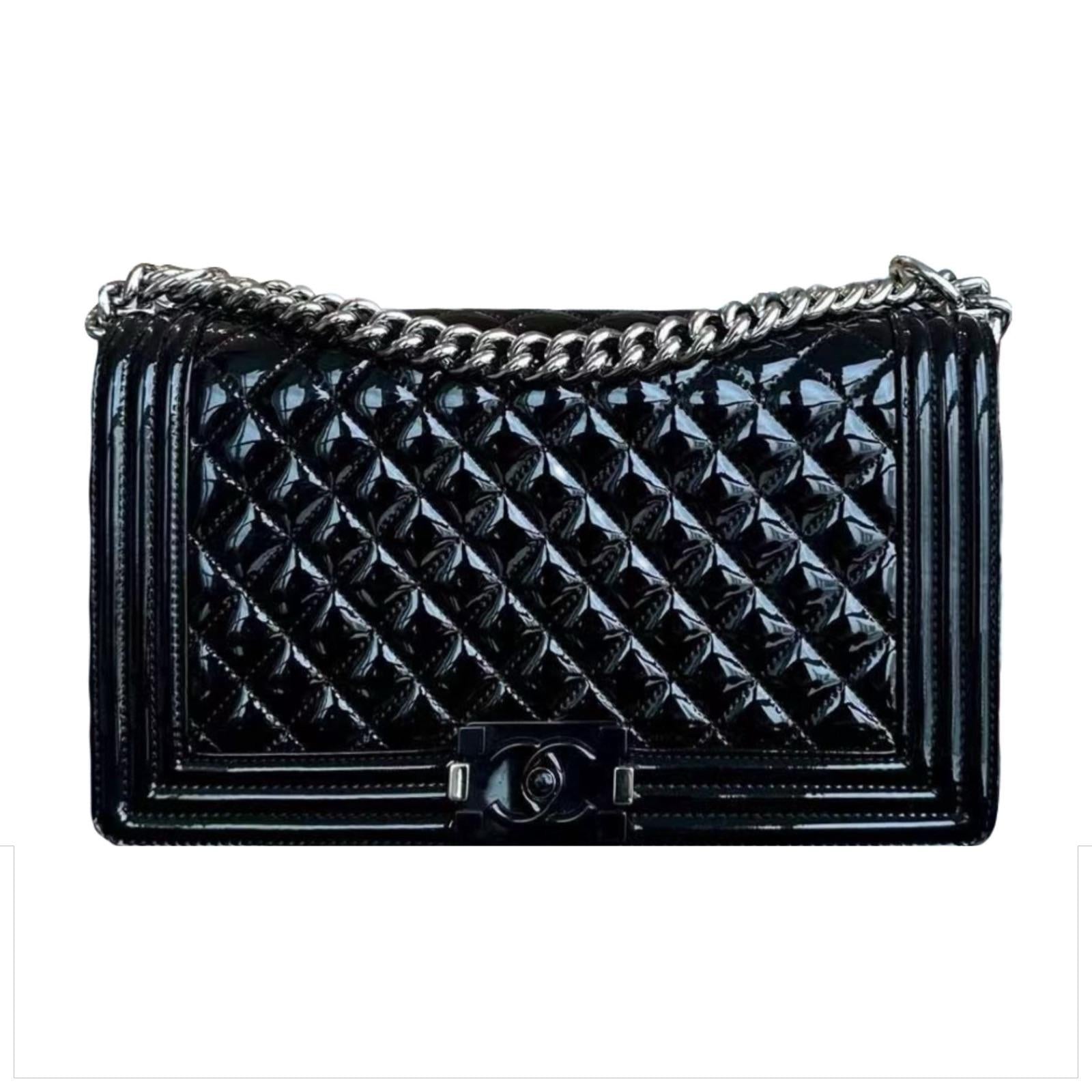 Black Patent Medium Boy Bag