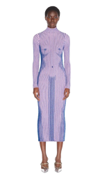 Lilac Metallic Rib Midi Dress