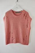 Pink Merino Wool Distressed Knit Vest
