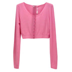 Blumarine Rose Pink Soft Stretch Cropped Cardigan