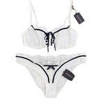 Chantal Thomass Paris Ivory Leavers Lace Half Cup Bra & Brief Set