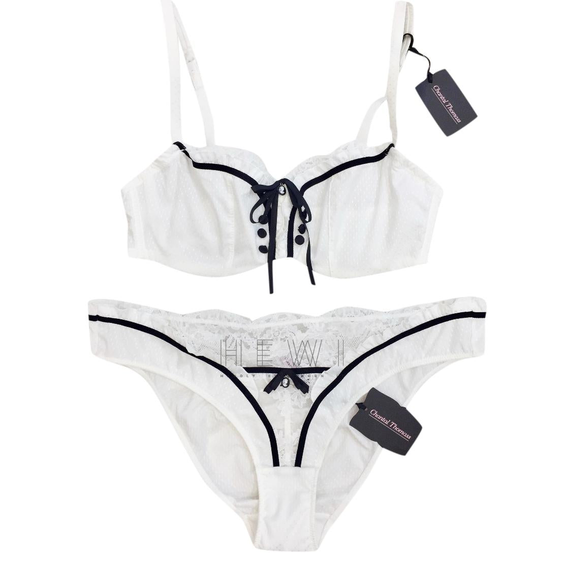 Chantal Thomass Paris Ivory Leavers Lace Half Cup Bra & Brief Set