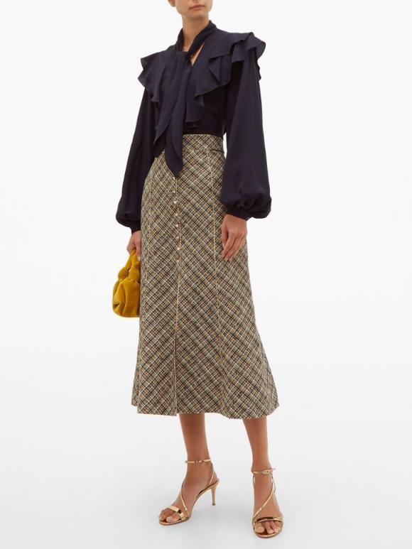 multicolour tweed  A line button-through midi skirt
