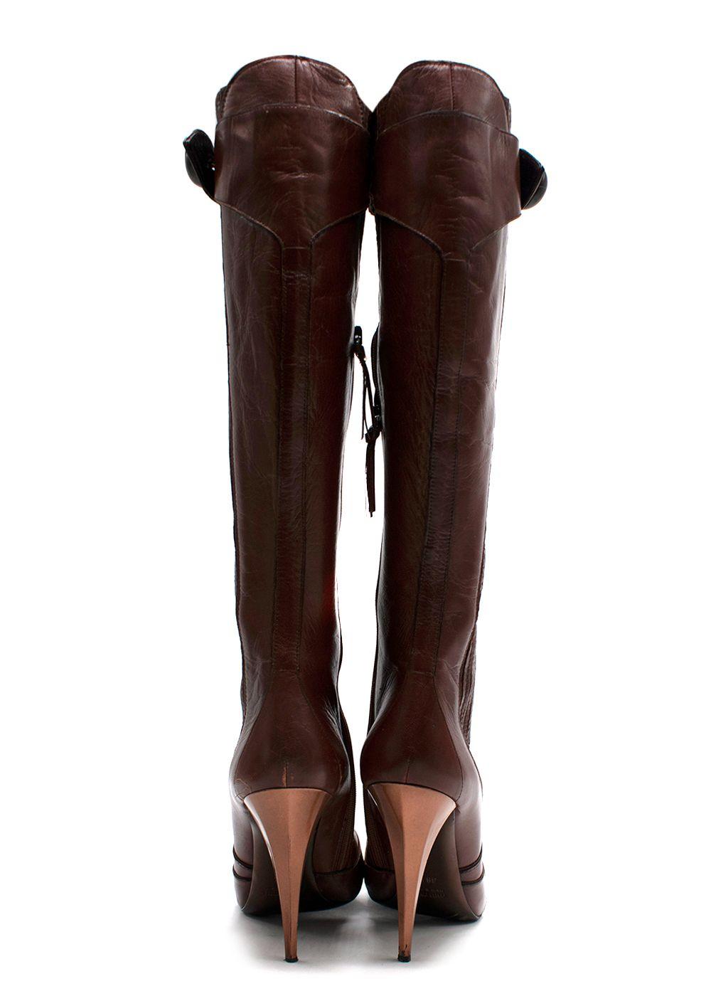 Miu miu Brown Leather High-Heel Knee Boots