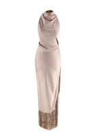 Nanushka Champagne Satin Midi Dress with Fringing