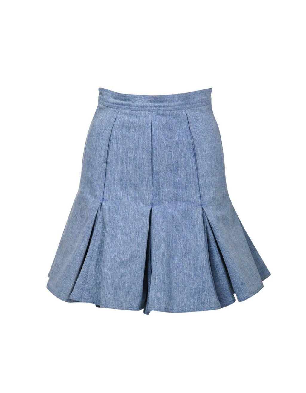 Blue Pleated Denim Skirt