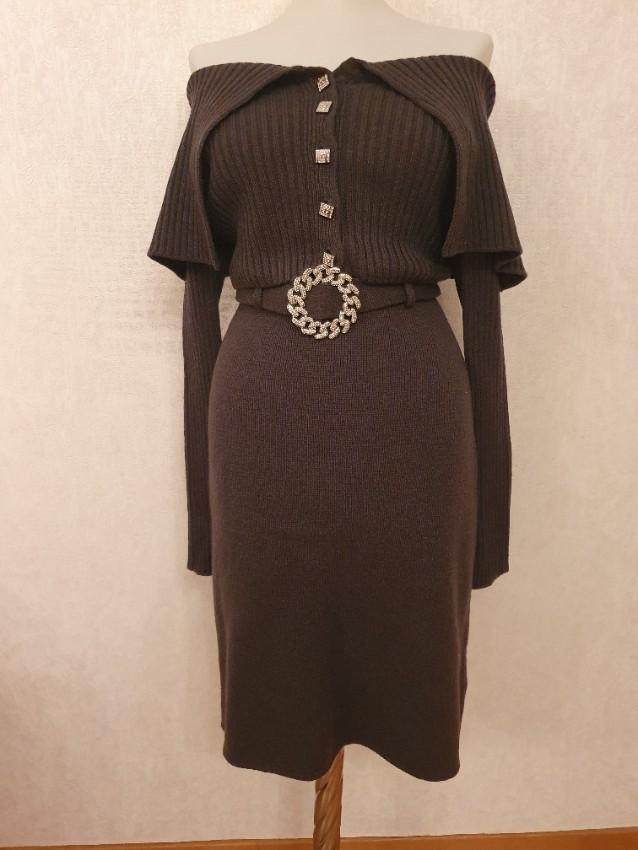 Giuseppe Di Morabito Khaki Merino Wool Off-Shoulder Top & Skirt