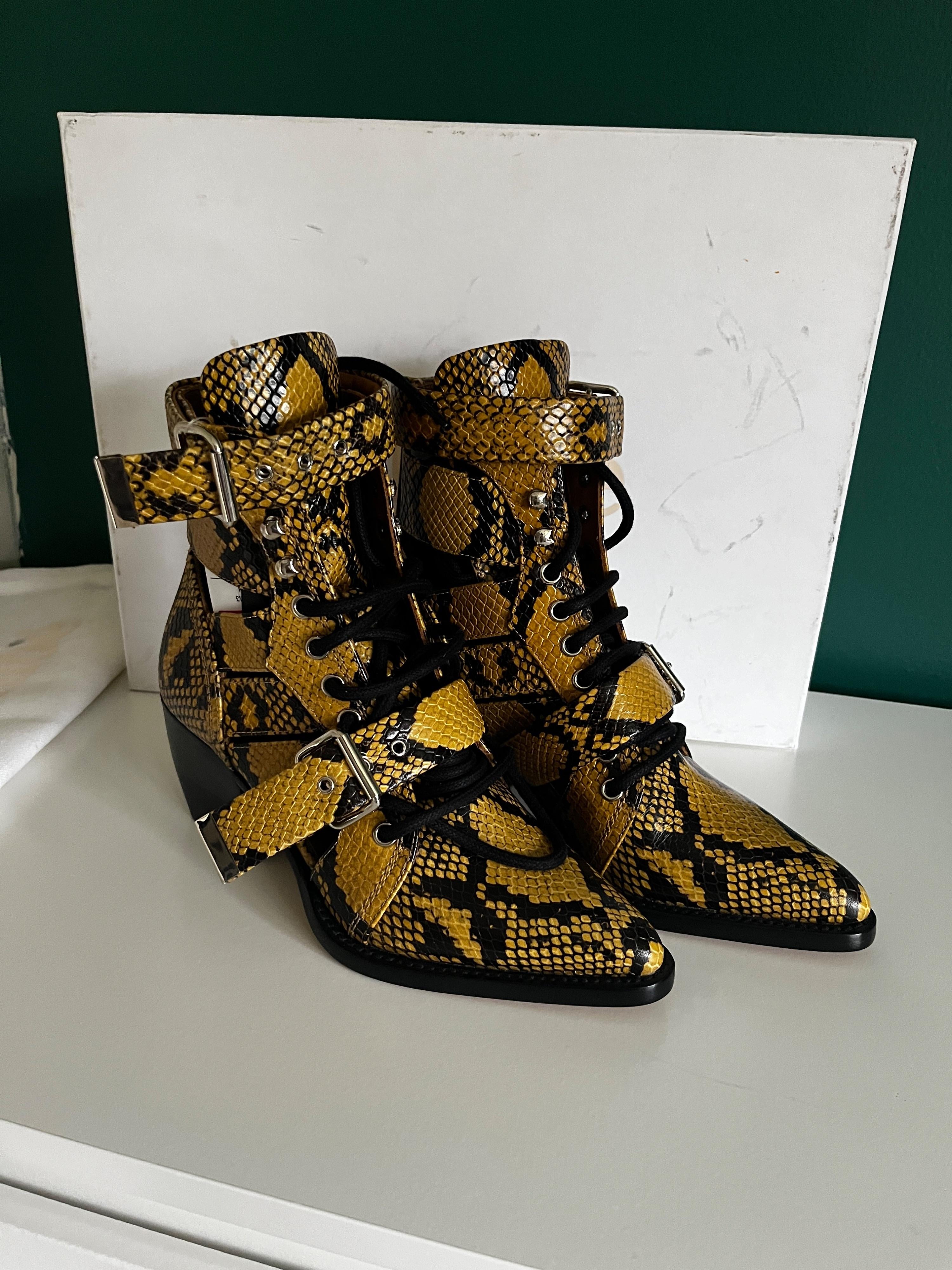 Chloe Yellow Snake Effect Rylee Ankle Boots