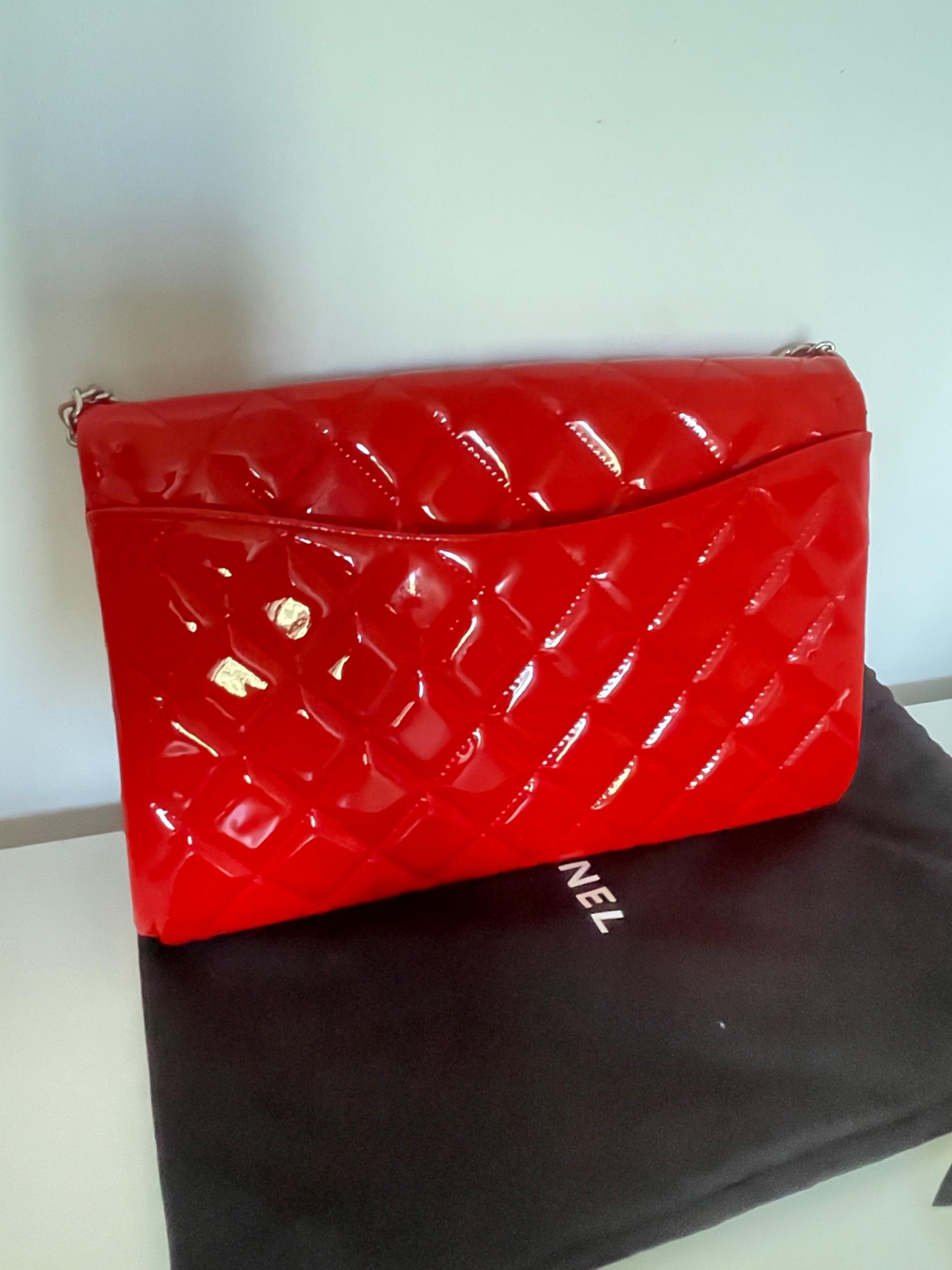 Chanel Red Patent Leather Clutch on Chain
