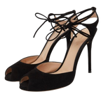 Gianvito Rossi Black Suede Wrap Around Heels