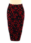 Givenchy Red and Black Floral Ruched Fitted Skirt