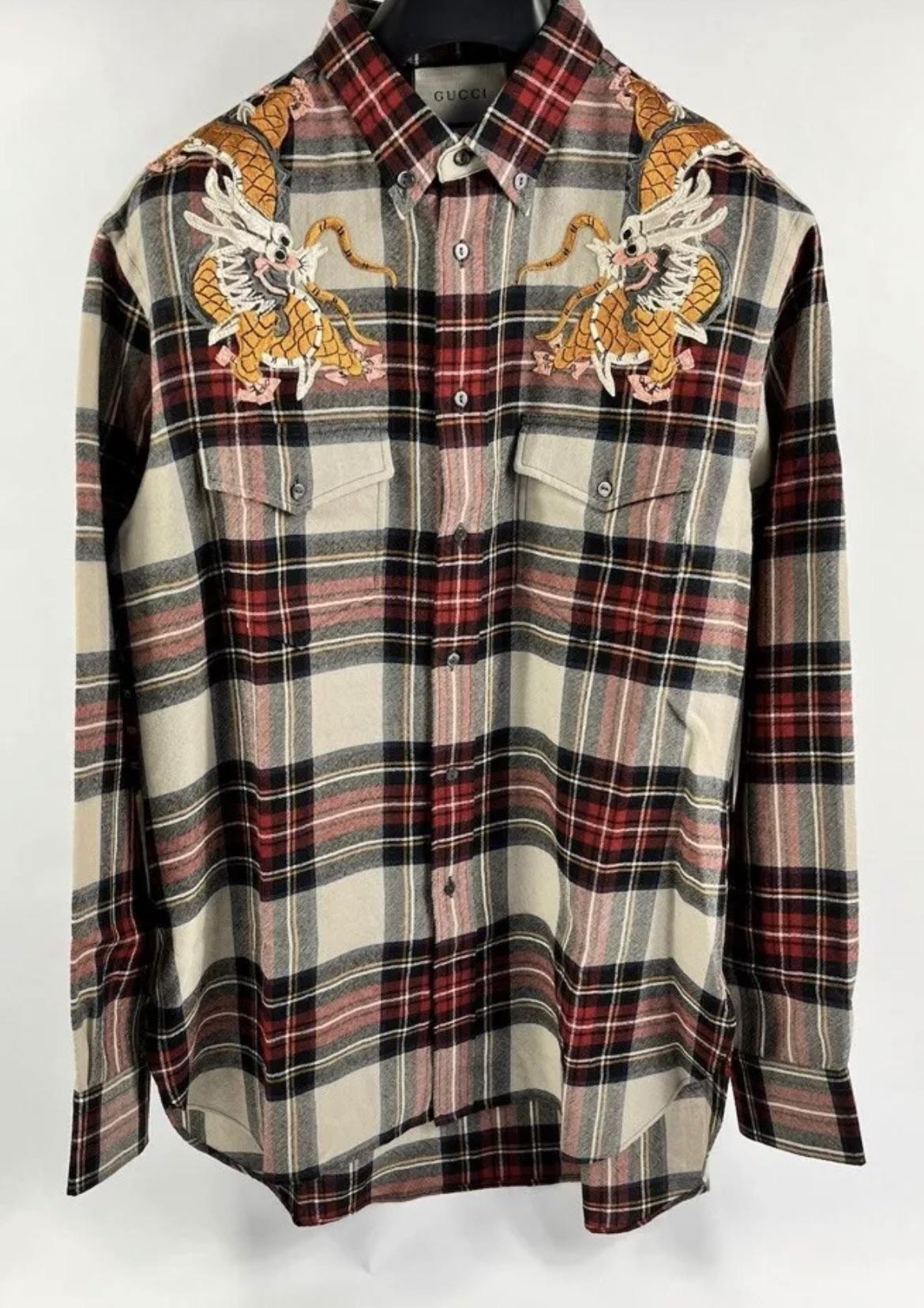 Gucci  Embroidered Tartan Flannel Shirt