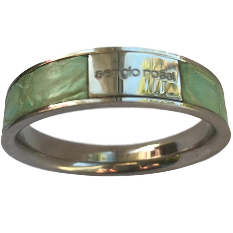 Sergio Rossi Steel & Exotic Leather Bangle